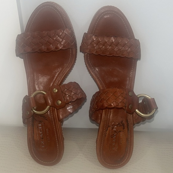 COACH Phebe brown braided Vachetta leather platform sandals - Picture 13 of 16